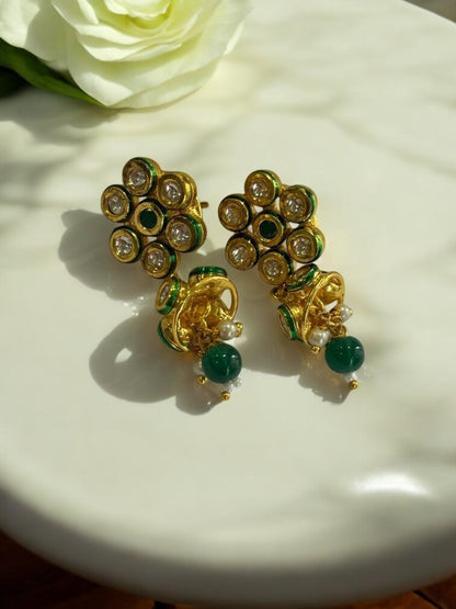 GREEN ARNAVEKSHA KUNDAN EARRINGS
