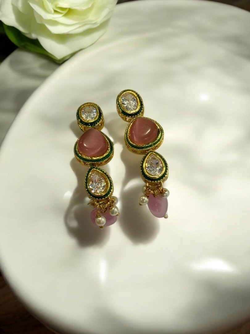 PINK POPPY KUNDAN EARRINGS