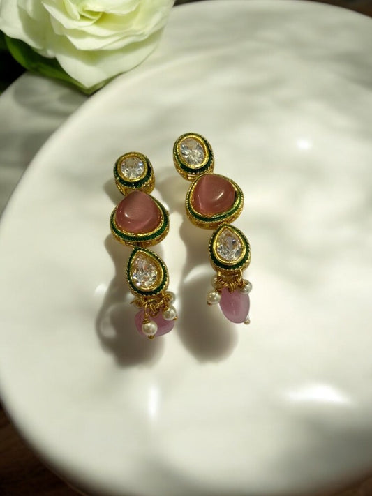 PINK POPPY KUNDAN EARRINGS