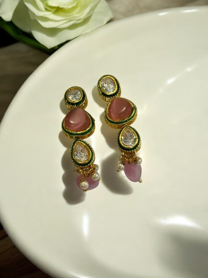 PINK POPPY KUNDAN EARRINGS
