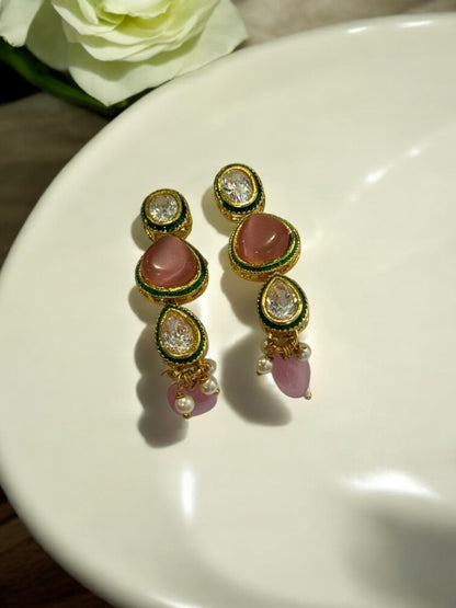 PINK POPPY KUNDAN EARRINGS