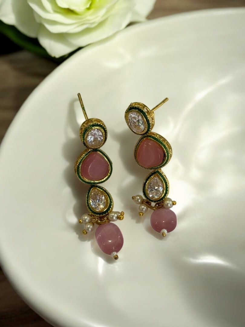 PINK POPPY KUNDAN EARRINGS