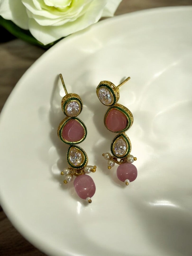 PINK POPPY KUNDAN EARRINGS