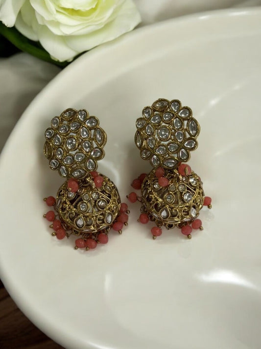 ORANGE DEVKASHI KUNDAN EARRINGS