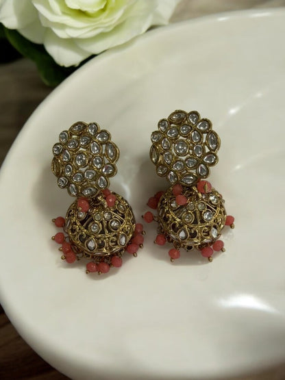 ORANGE DEVKASHI KUNDAN EARRINGS