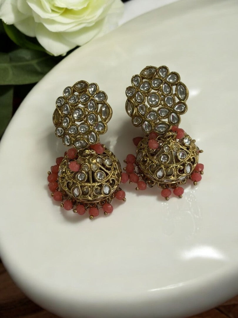 ORANGE DEVKASHI KUNDAN EARRINGS