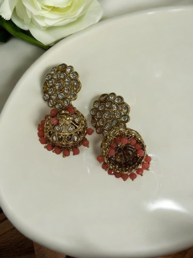 ORANGE DEVKASHI KUNDAN EARRINGS
