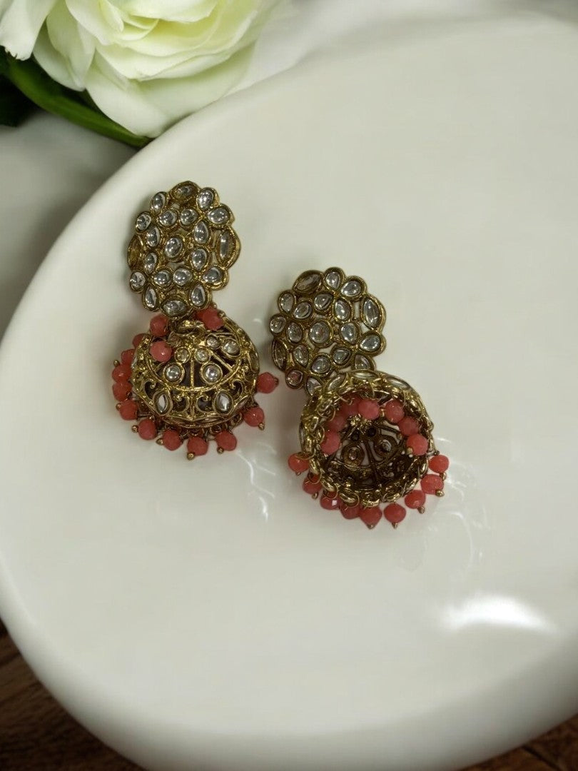 ORANGE DEVKASHI KUNDAN EARRINGS