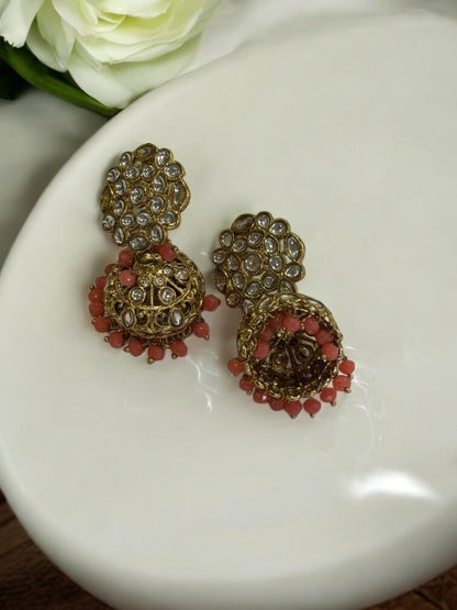 ORANGE DEVKASHI KUNDAN EARRINGS