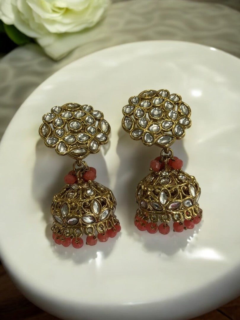 ORANGE DEVKASHI KUNDAN EARRINGS