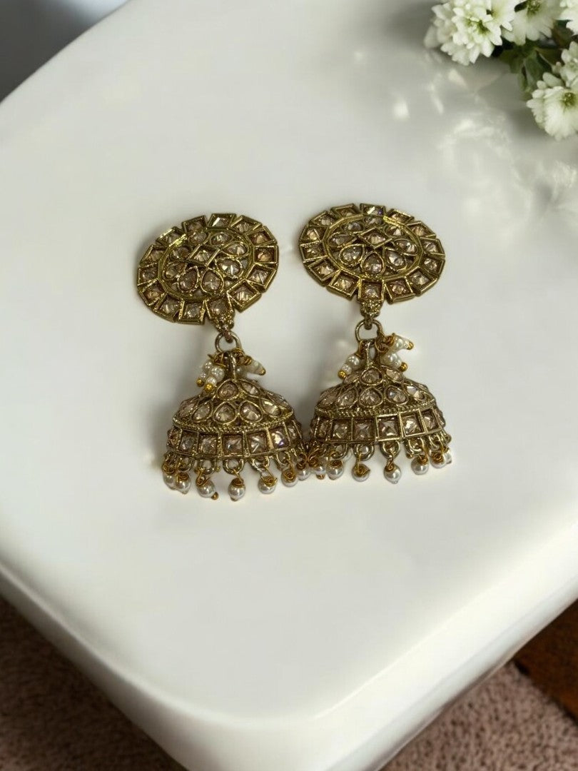 GOLDEN DEVKASHI KUNDAN EARRINGS
