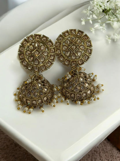 GOLDEN DEVKASHI KUNDAN EARRINGS