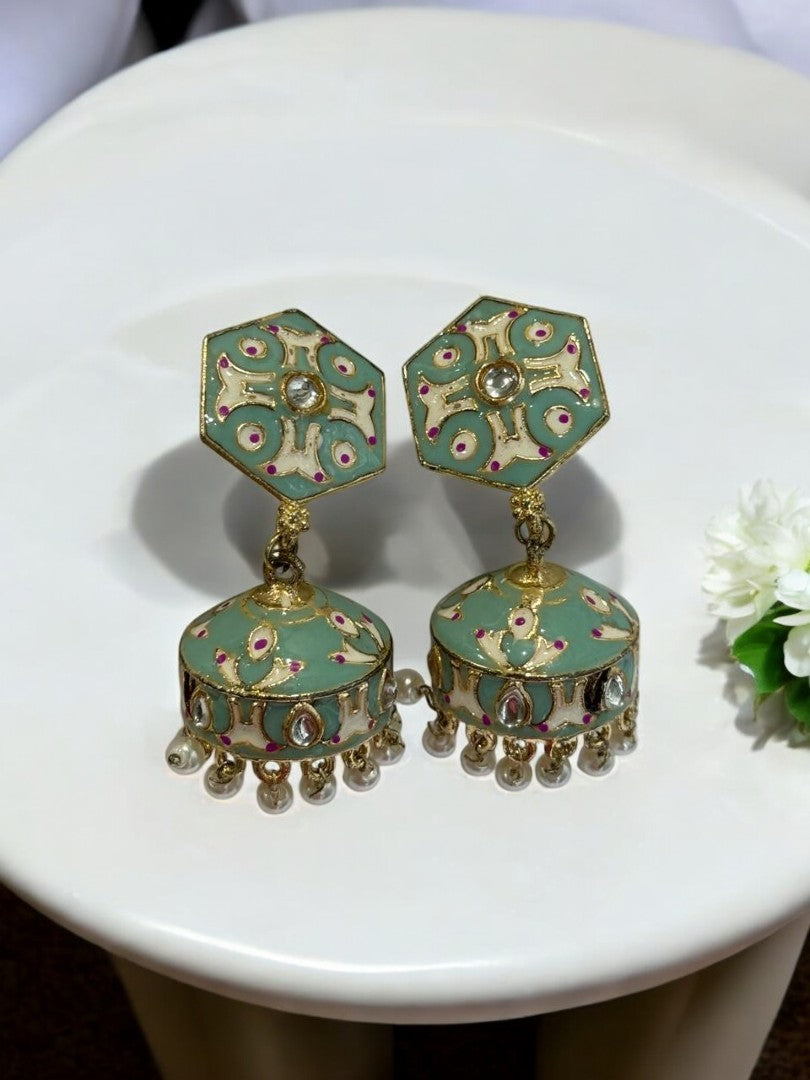 SEA GREEN KRISHIKA KUNDAN EARRINGS