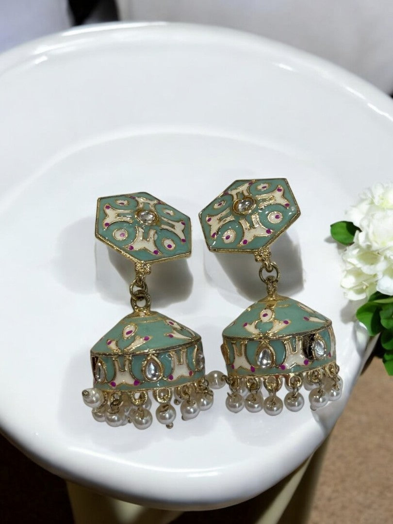 SEA GREEN KRISHIKA KUNDAN EARRINGS
