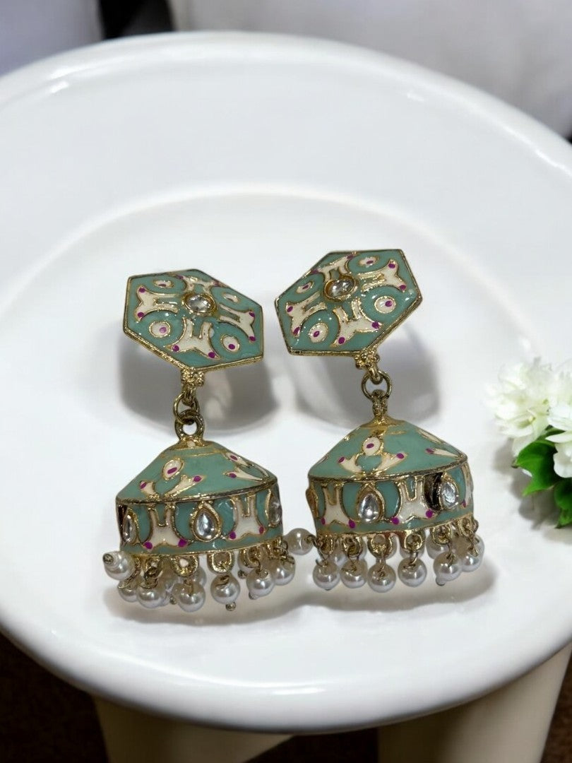 SEA GREEN KRISHIKA KUNDAN EARRINGS