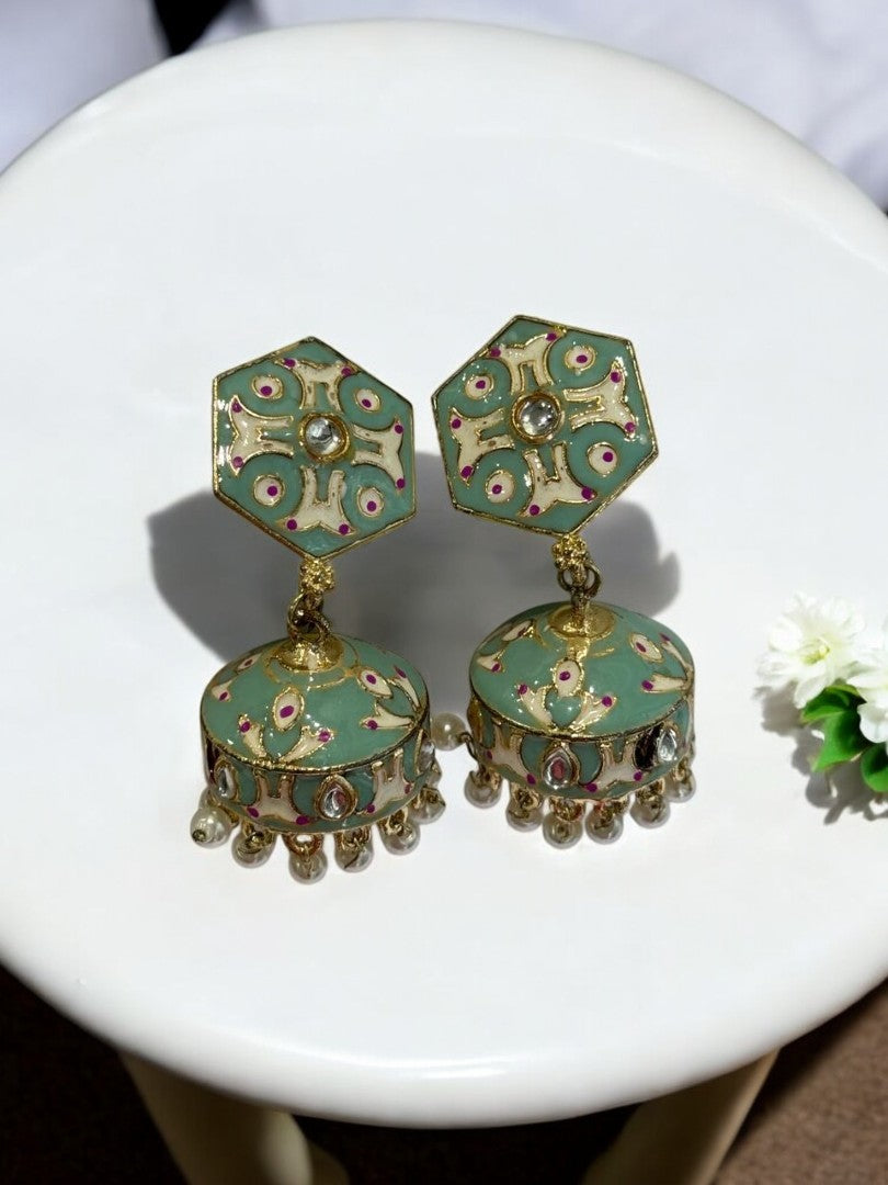 SEA GREEN KRISHIKA KUNDAN EARRINGS