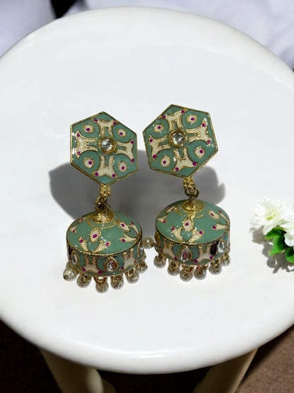 SEA GREEN KRISHIKA KUNDAN EARRINGS
