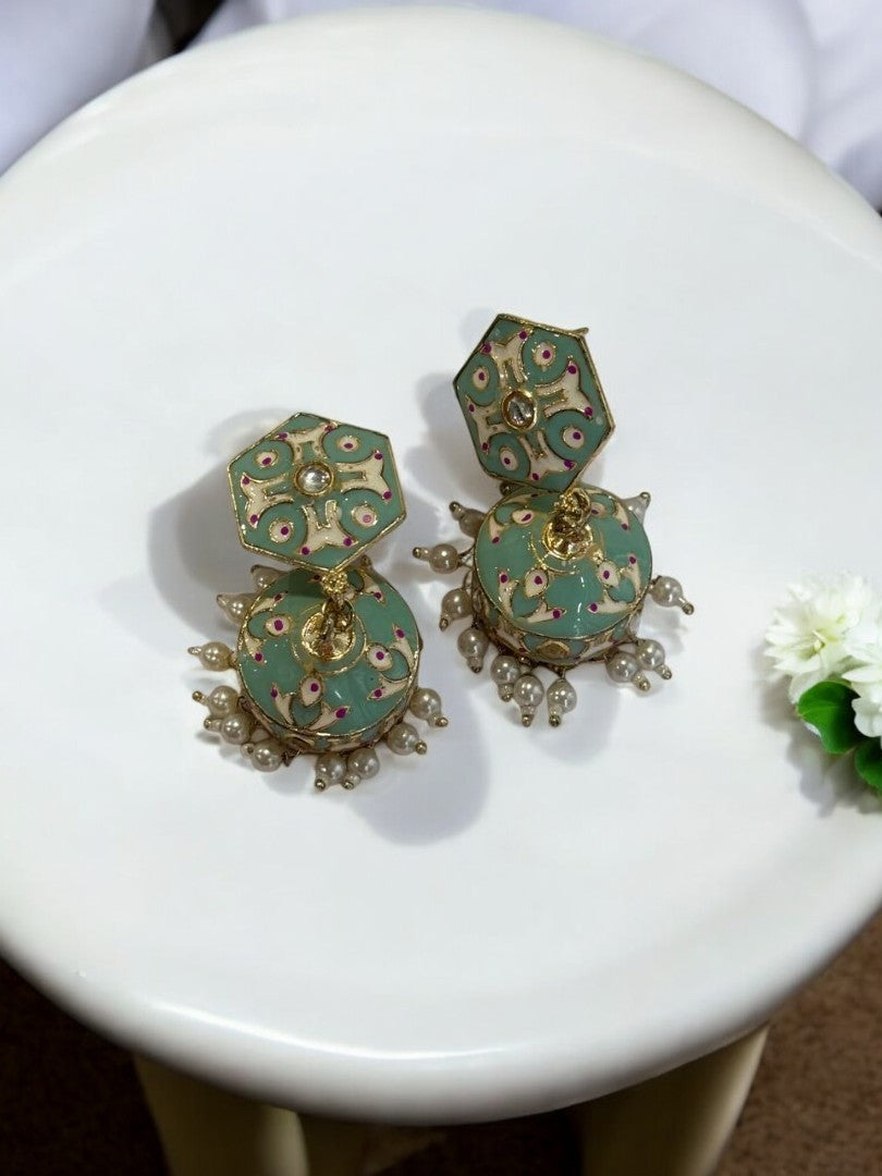SEA GREEN KRISHIKA KUNDAN EARRINGS
