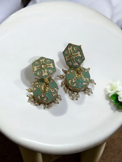 SEA GREEN KRISHIKA KUNDAN EARRINGS
