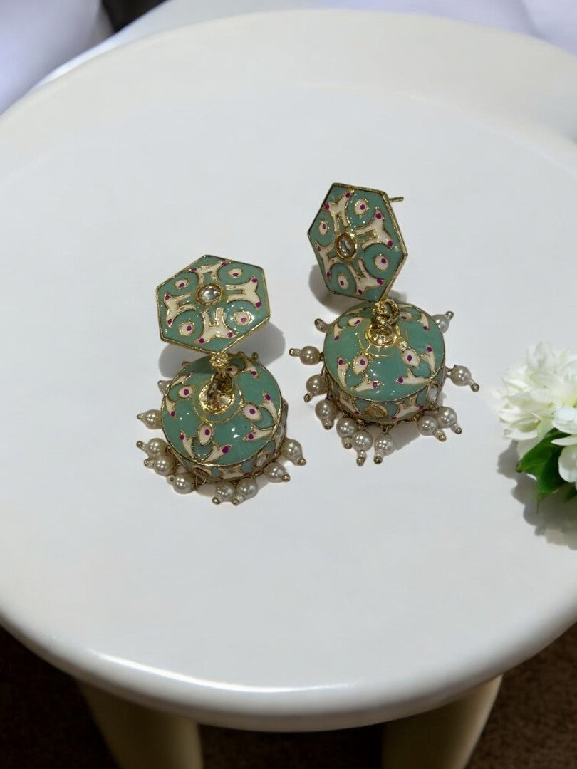 SEA GREEN KRISHIKA KUNDAN EARRINGS
