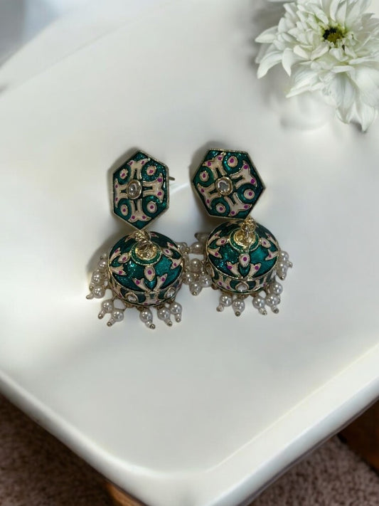 GREEN KRISHIKA KUNDAN EARRINGS