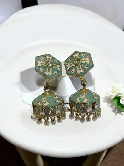 SEA GREEN KRISHIKA KUNDAN EARRINGS