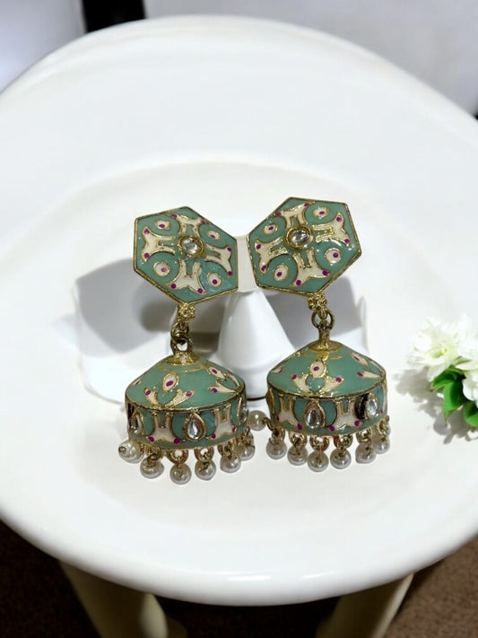 SEA GREEN KRISHIKA KUNDAN EARRINGS