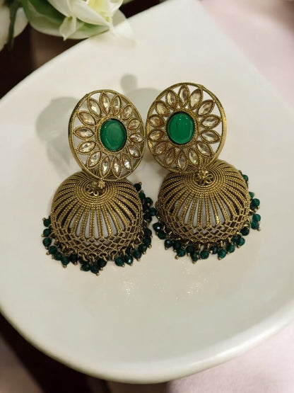 GREEN SHMIKSHA KUNDAN EARRINGS
