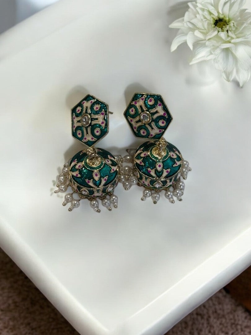 GREEN KRISHIKA KUNDAN EARRINGS