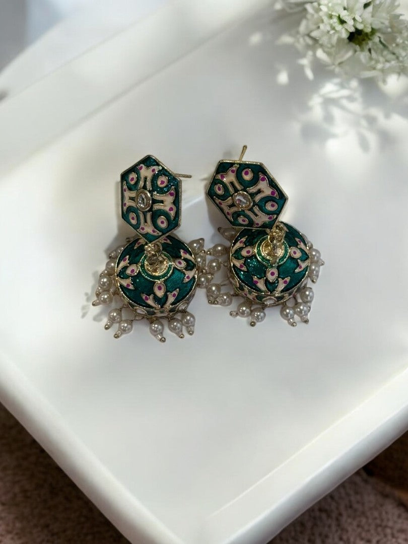 GREEN KRISHIKA KUNDAN EARRINGS