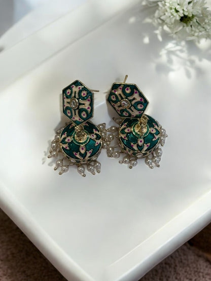 GREEN KRISHIKA KUNDAN EARRINGS
