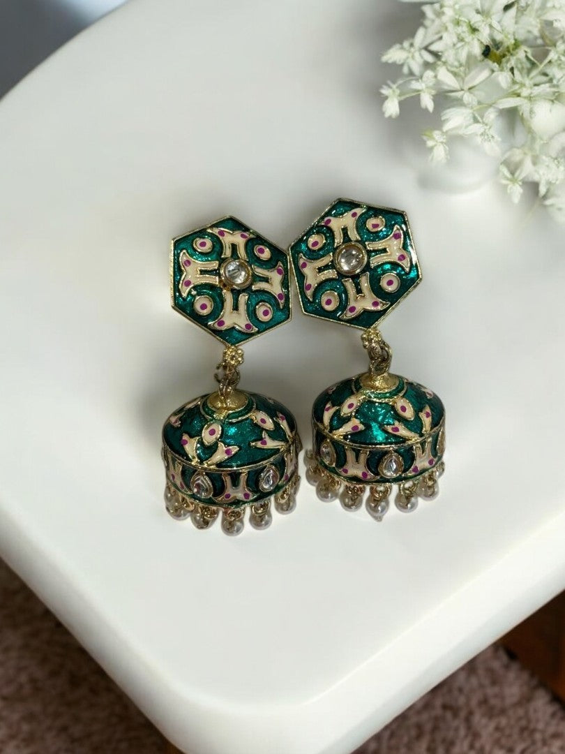 GREEN KRISHIKA KUNDAN EARRINGS