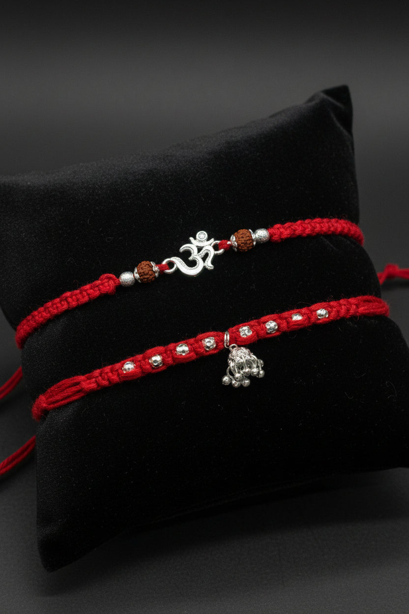 OM AARUSHI PURE SILVER COUPLE RAKHI