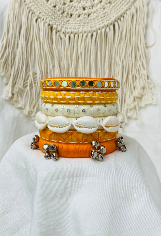 YELLOW KODI AND MIRROR VEDA HANDMADE BANGLES