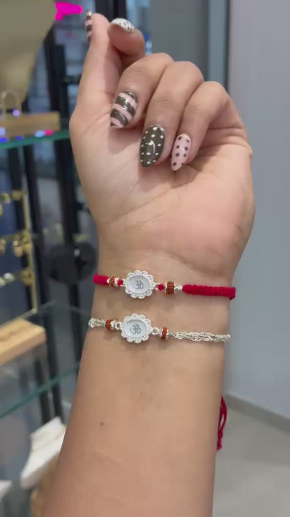 WHITE OM BHUMIKA SILVER RAKHI (COUPLE RAKHI)